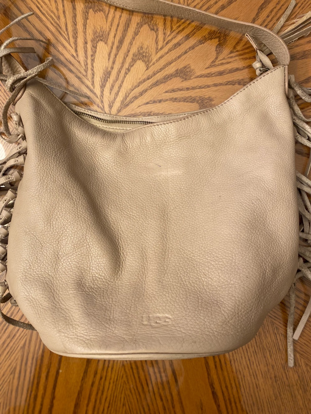 UGG Neutral Cream Leather Fringe Hobo Bag